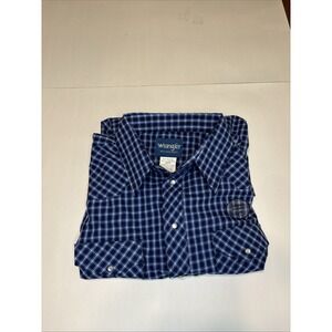 Wrangler Mens Shirt‎ 2XLT Blue Check Western Pearl Snap Long Sleeve Rodeo Cowboy